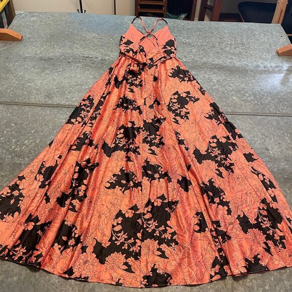 NWT Lulus Tea Gardens Rusty Rose Floral Print Satin Maxi Dress XS Coral Pink - Picture 10 of 16